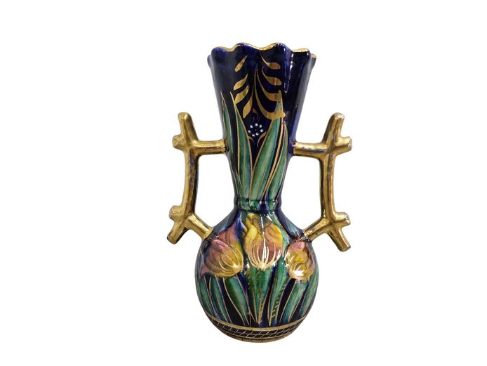 Hubert Bequet Quaregnon Belgium Cobalt Blue Vase