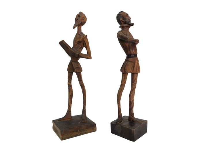 Vintage Ouro Artesania Carved Wood Don Quixote Statuettes