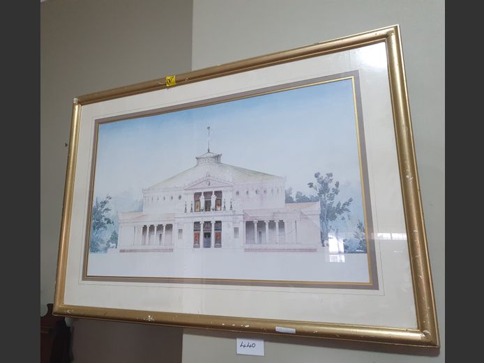 GILT FRAMED PRINT "BUILDING", 81 x 51cm