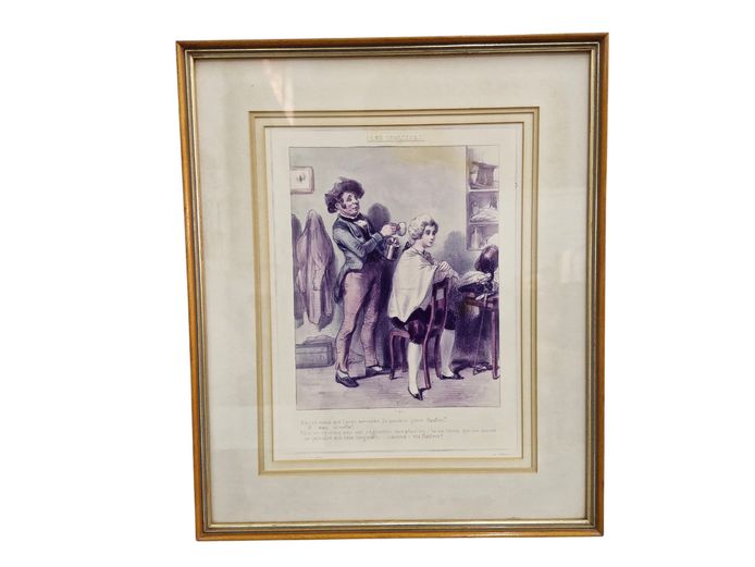 Framed Vintage Satirical Etching / Print "Les Coulisses"