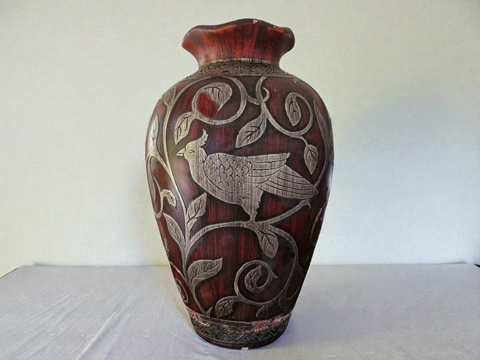 Large Decorative Ceramic Vase with Embossed Exterior