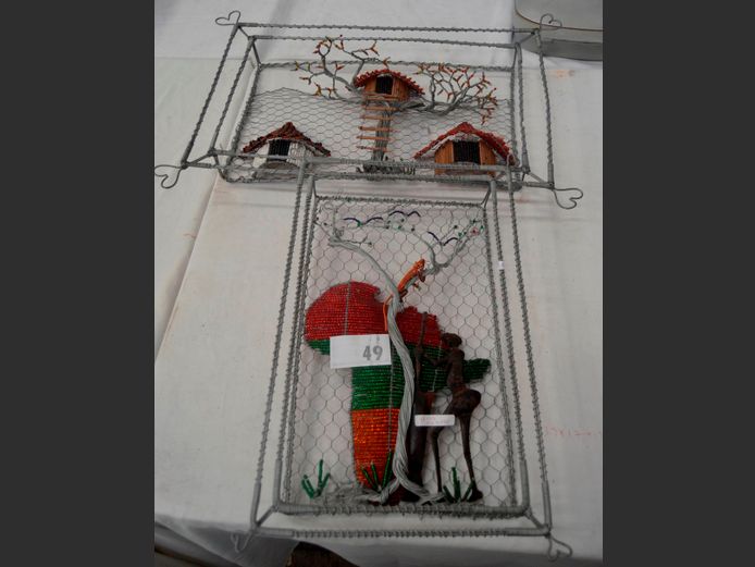 LOT OF 2:  WIRE & BEAD ARTWORKS, 58 x 39cm & 47 x 31cm