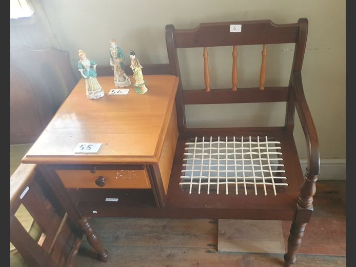YELLOWWOOD & IMBUIA RIEMPIE SEAT TELEPHONE TABLE, 87 x 51 x 90cm