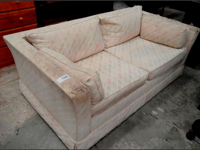 CREAM UPHOLSTERED 2-SEATER COUCH, 162 x 90cm [Needs re-covering]