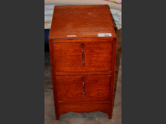 ART DECO TEAK 2-DRAWER PEDESTAL, 46 x 36 x 61cm