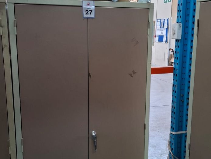 2 Door steel cabinet with contents - electrical switches, nuts, bolts etc