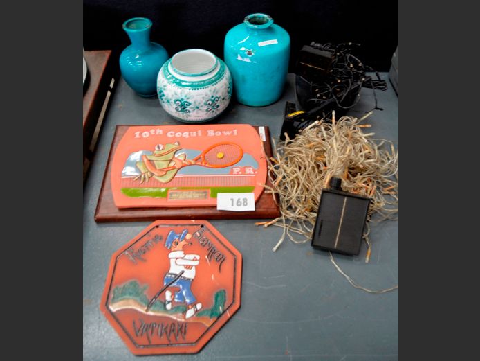 POTTERY VASES & A WALL PLAQUE