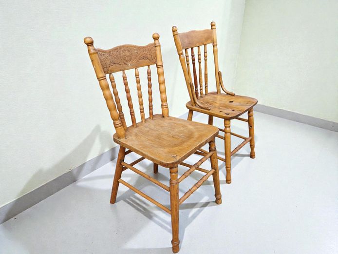 Pair of Antique Victorian Press-Back Spindle Chairs