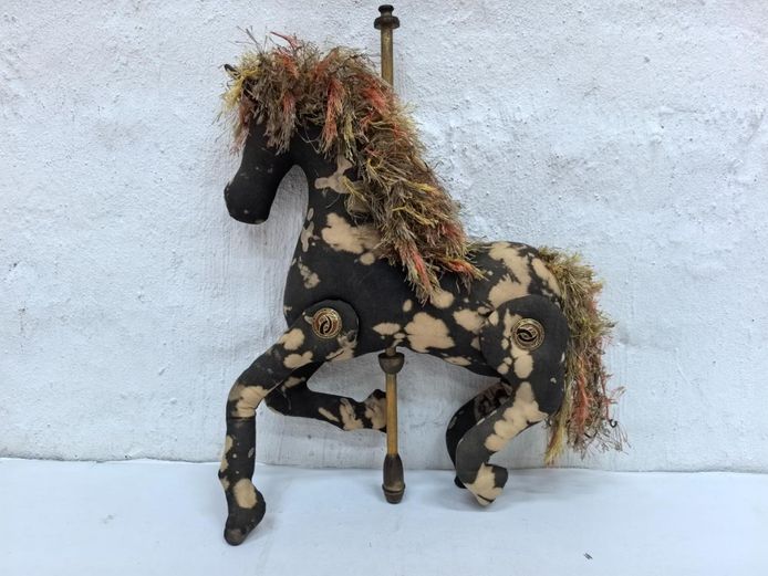Handcrafted Textile Artisan Carousel Horse with Button-Jointed Limbs