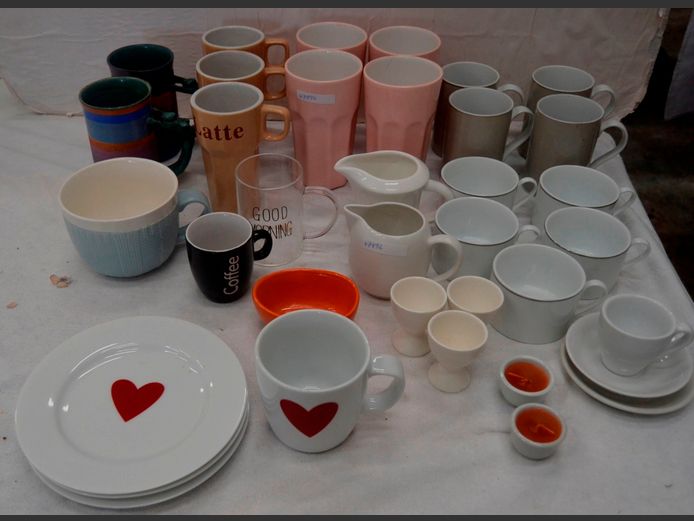 MUGS, MILKSHAKE GLASSES, SIDE PLATES, etc