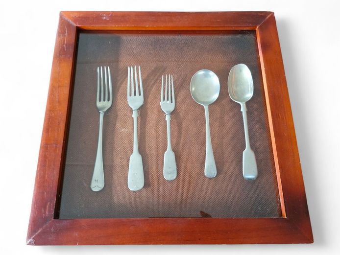 Framed Collection of Vintage English Flatware