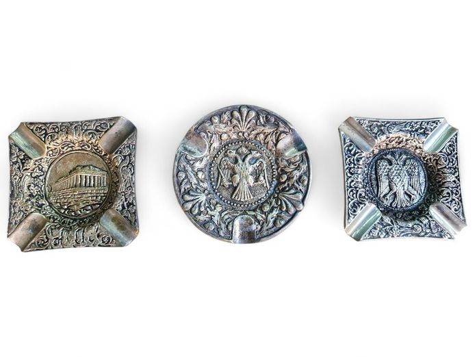 Collection of Antique & Vintage Pewter Relief Ashtrays