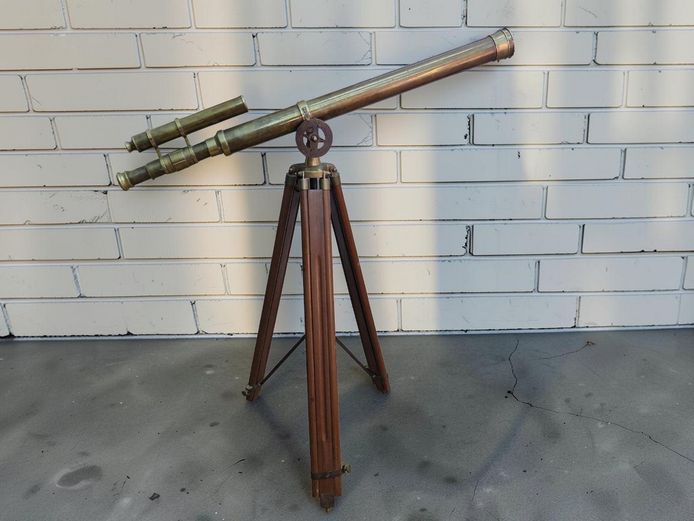 1941 Brass Nautical Telescope on Adjustable Wood & Brass Tripod
