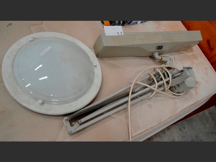 CREAM METAL ADJUSTABLE DESK LAMP & A CEILING LIGHT