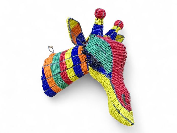 Colorful Beaded Giraffe Head Wall Mount
