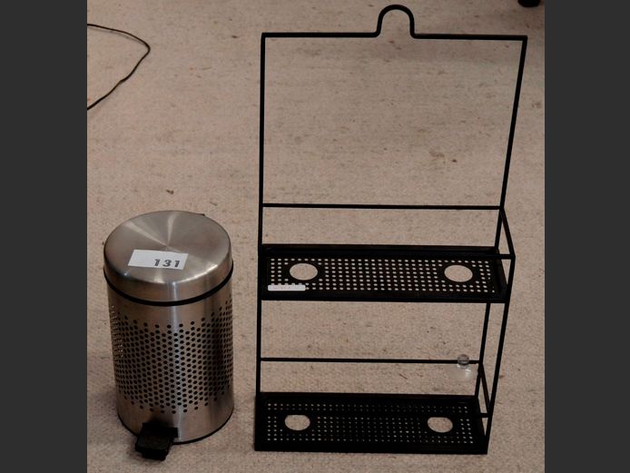 METAL 2-TIER STAND, 31 x 11 x 60cm, & A BATHROOM BIN, 16cm Diameter x 27cm High