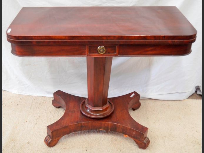 VICTORIAN MAHOGANY FOLDING CARDS TABLE, 90 x 90 x 72 [Extended] & 90 x 45 x 74 [Folded] [Felt worn]