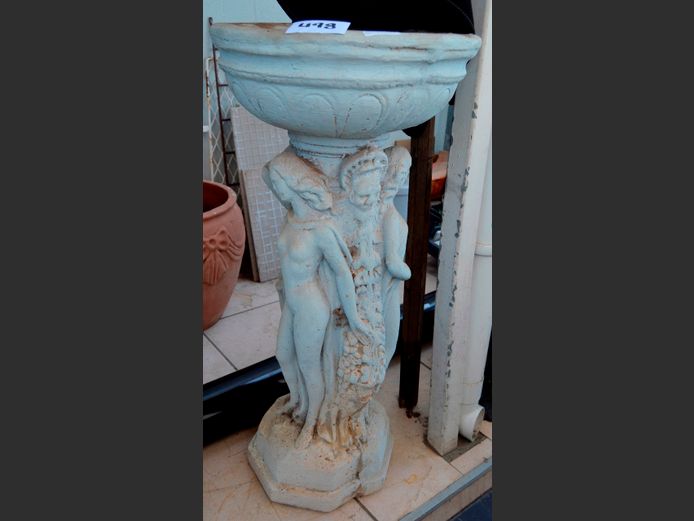 CONCRETE MAIDEN DETAILED BIRD BATH, 38cm Diameter x 85cm High