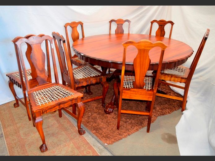 BOTHA & BARNARD BLACKWOOD CIRCULAR DINING TABLE WITH 8 MATCHING RIEMPIE SEAT CHAIRS, 150cm Diameter x 76cm High