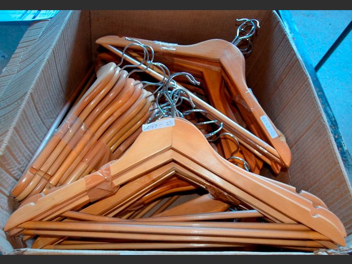 LARGE LOT: WOODEN COAT HANGERS