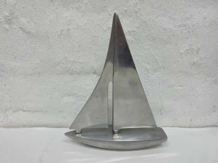 Modern Cast Aluminum Sailboat Sculpture Tabletop Décor