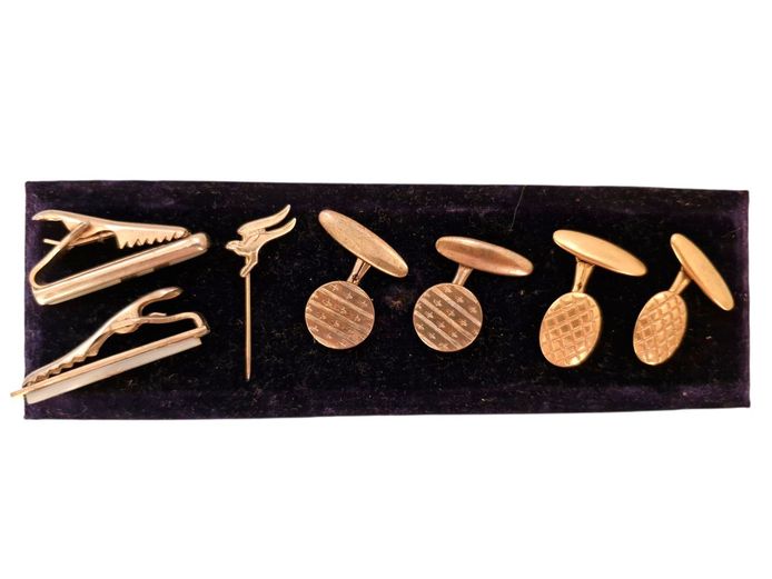 Collection of Vintage Rolled Gold Cufflinks & Tie Clips