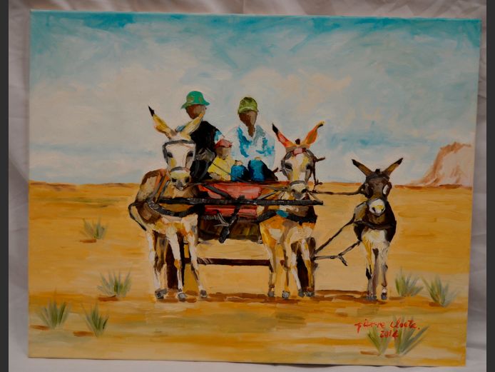 UNFRAMED OIL ON CANVAS "DONKEY CART"  SIGNED PIERRE CLOETE, 71 x 56cm