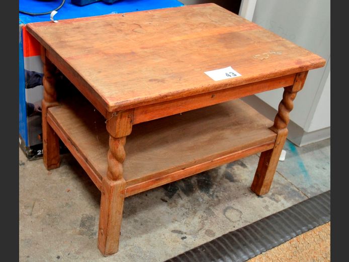 TEAK SIDE TABLE WITH BOTTOM SHELF, 57 x 42 x 41cm [Needs varnish]