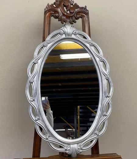 x 2 Available  Oval mirror in silver ornate frame