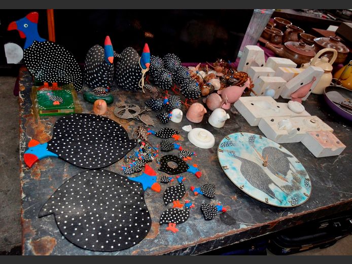 GUINEA FOWL; WALL CLOCK, PAPER TOWEL HOLDER, DOOR STOPS, etc