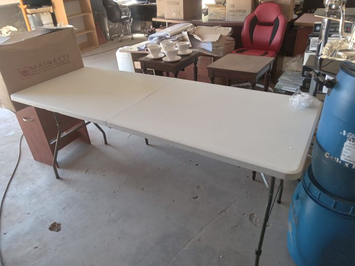 Catering table (white top, steel frame)