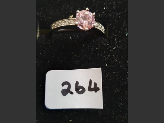 SILVER DRESS RING WITH LIGHT PINK & CLEAR STONES