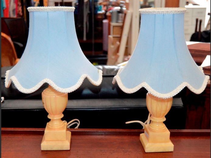 PAIR BEDSIDE LAMPS WITH SHADES, 39cm High