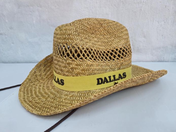 Vintage "Dallas" Straw Cowboy Hat with Yellow Band and Chin Strap