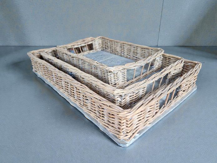 Set of Rectangular Handwoven Rattan Storage Baskets