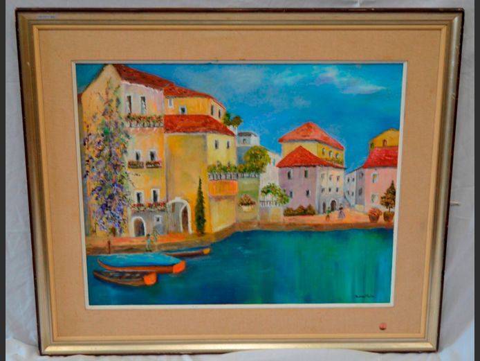FRAMED PAINTING "VILLAS" SIGNED AUDREY TAYLOR, 75 x 59.5cm