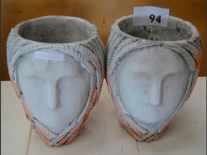 PAIR CONCRETE "ELEGANT LADY" PLANTERS, 18 x 16 x 21.5cm