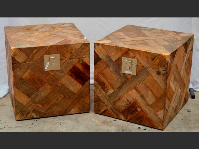 PAIR RUSTIC OREGON PINE STORAGE BOXES, 50 x 40 x 50cm