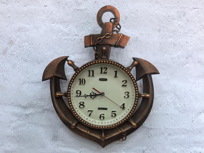 Retro Plastic Nikko Quartz Nautical Anchor Motif Wall Clock