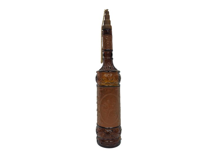 Vintage Spanish Leather-Wrapped Amber Glass Decanter, c. 1960s–1970s