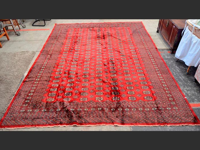 RED, BROWN & BEIGE PERSIAN CARPET, 360 x 274cm [Worn in places]