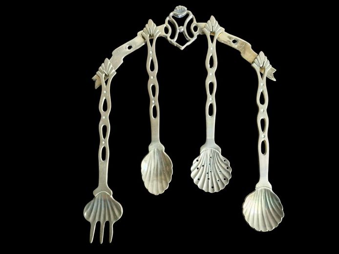 Vintage Brass Kitchen Utensils on Wall Mounted Rail