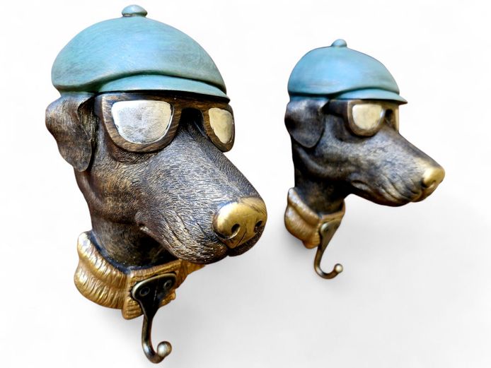 Pair of Quirky Resin Dog Wall Mounted Hooks