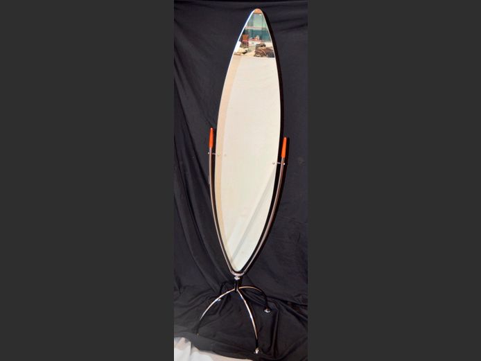 OVAL CHEVAL MIRROR ON CHROME BASE, 174cm High