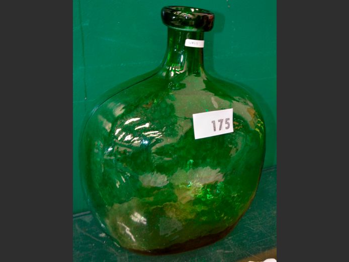 LARGE GREEN GLASS DEMIJOHN, 40cm High