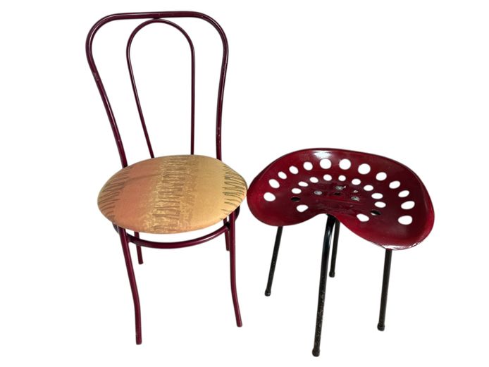 Metal chair and red metal stool