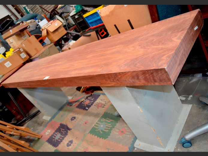 LIGHTWOOD HALL TABLE ON GREY PAINTED PLINTHS, 274 x 50 x 77cm [Plinths need re-painting]
