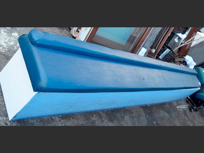 BLUE OUTDOOR BENCH, 355 x 37 x 49cm [Seat loose]