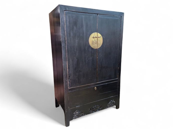 Antique Chinese Wedding Cabinet with Brass Medallion Hardware