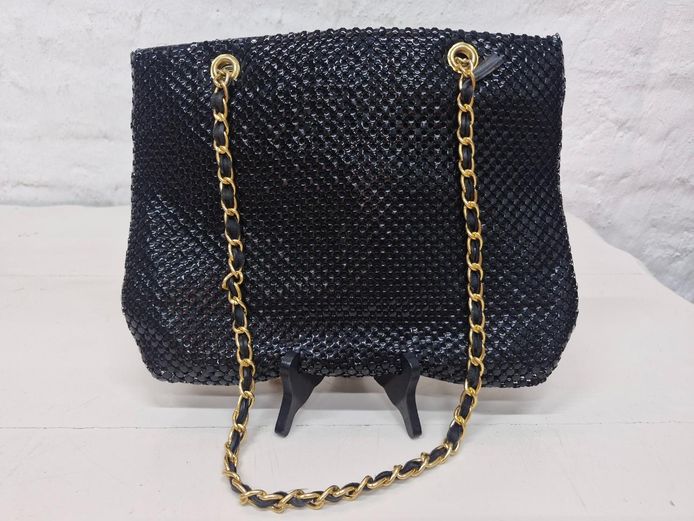 Beaded Mesh Handbag with Gold-Tone Chain Strap